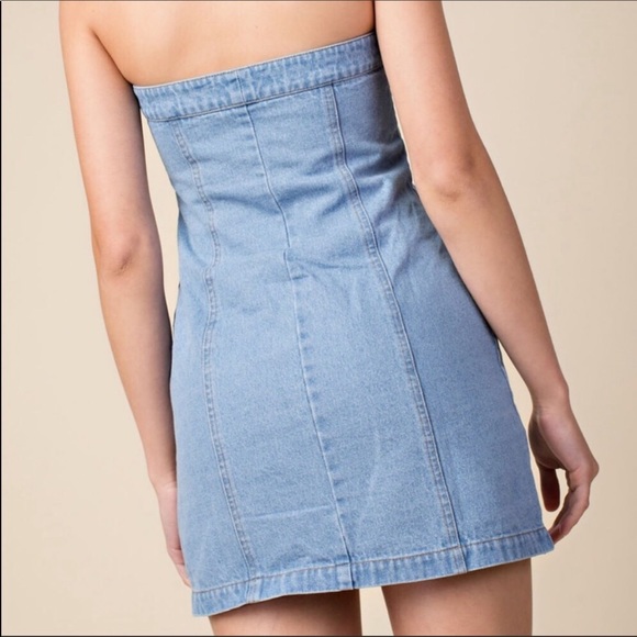 💃Denim Jean Strapless Dress Denim Dress - Picture 5 of 7
